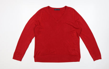 Marks and Spencer Women Red UK 16 V-Neck Raglan Knit Jumper