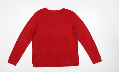 Marks and Spencer Women Red UK 16 V-Neck Raglan Knit Jumper