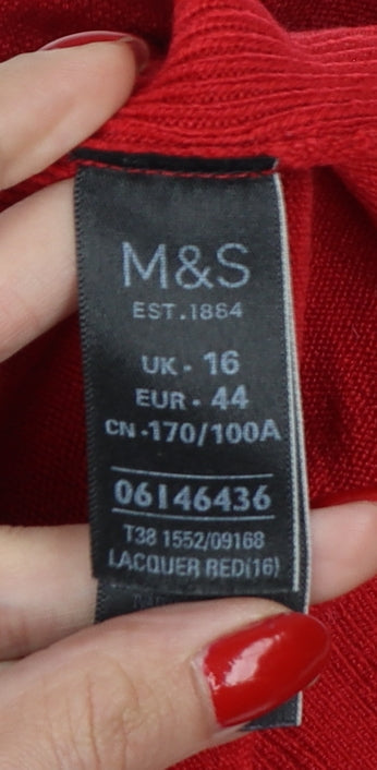Marks and Spencer Women Red UK 16 V-Neck Raglan Knit Jumper