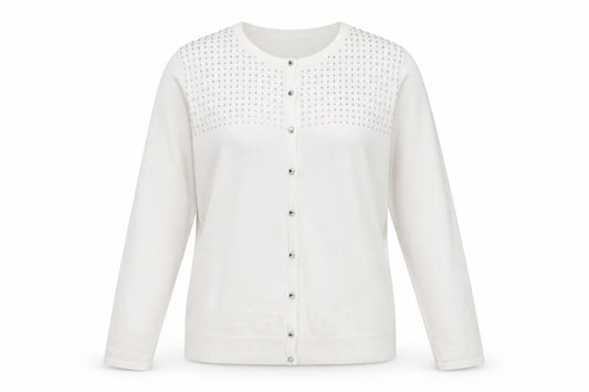 Bonmarché Women’s Ivory L Rhinestone Button Knit Cardigan