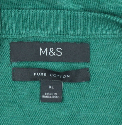 Marks & Spencer Men Green XL Pure Cotton V-Neck Pullover Jumper