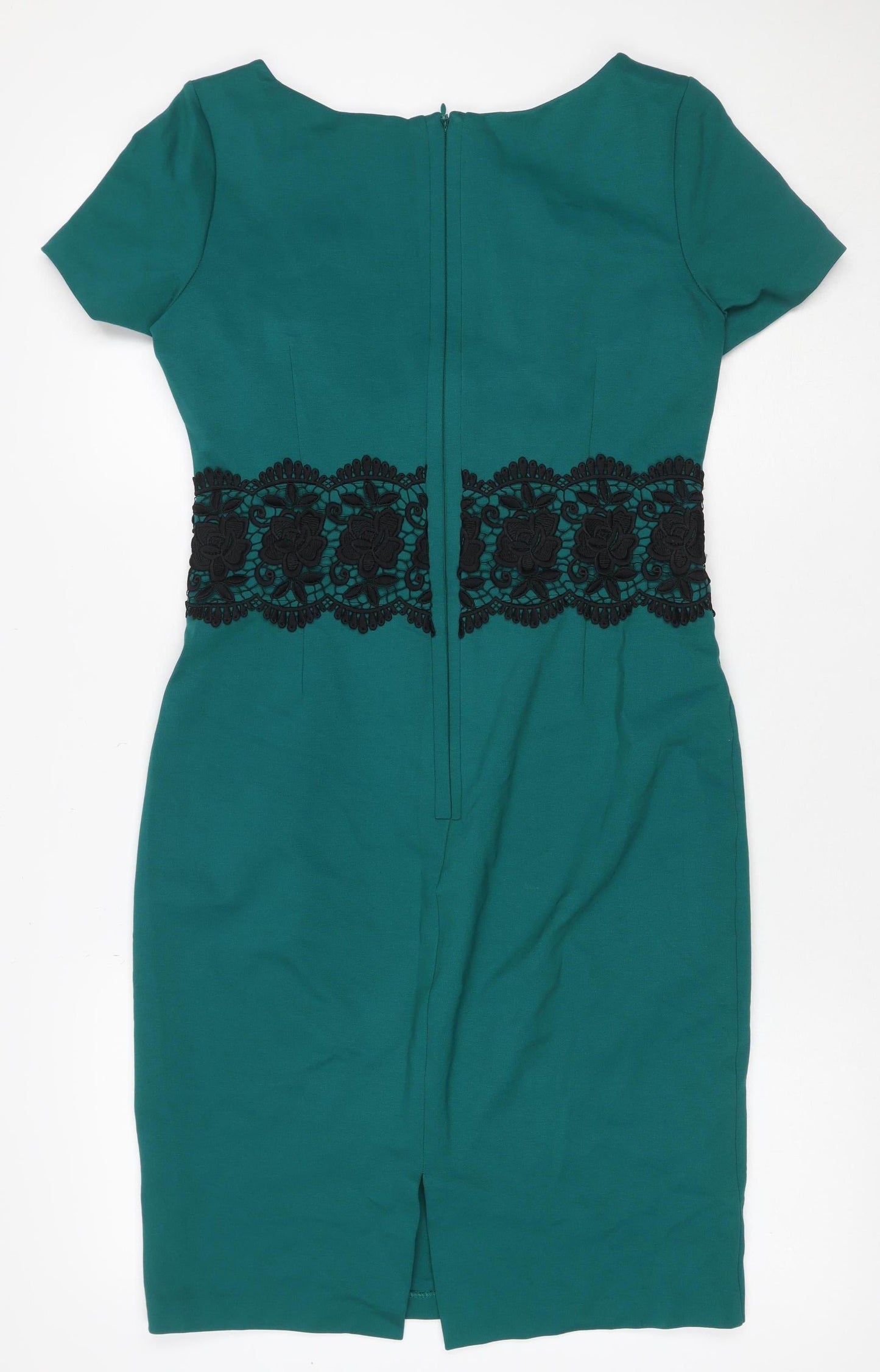 M&S Women Green UK 10 Shift Dress Floral Lace Trim Formal