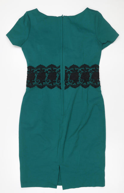 M&S Women Green UK 10 Shift Dress Floral Lace Trim Formal