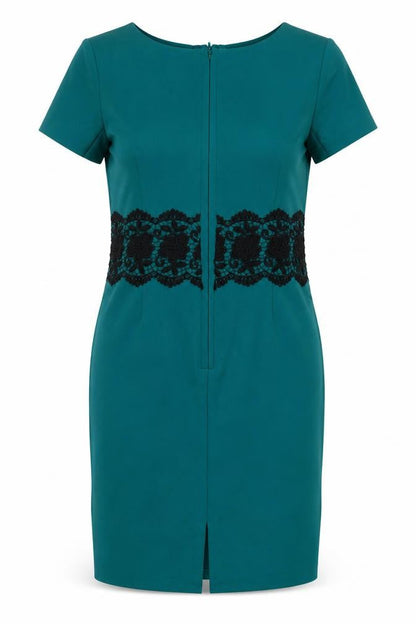 Marks & Spencer Women Green UK 10 Shift Dress Floral Lace Trim Formal