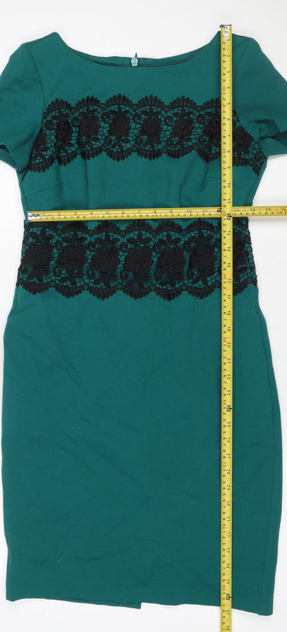 M&S Women Green UK 10 Shift Dress Floral Lace Trim Formal