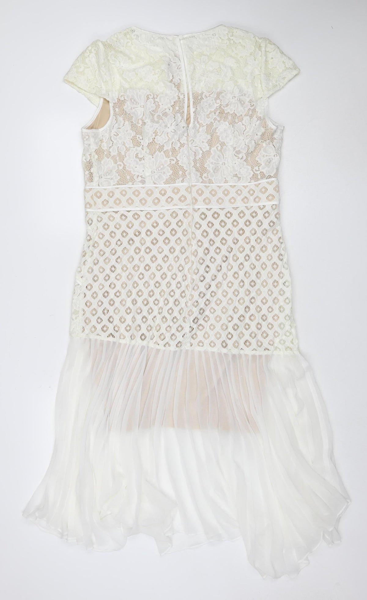 Coast Women Ivory UK 16 Fit & Flare Lace Pleated Midi Occasion Dress