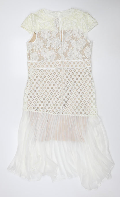 Coast Women Ivory UK 16 Fit & Flare Lace Pleated Midi Occasion Dress
