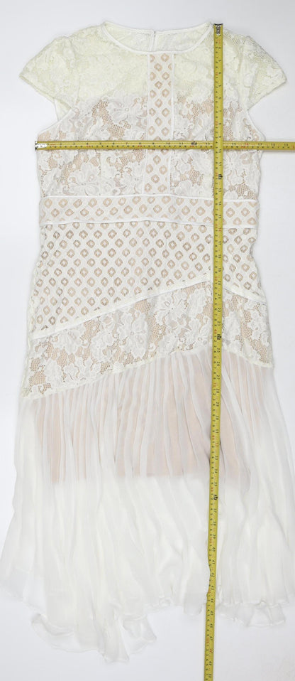 Coast Women Ivory UK 16 Fit & Flare Lace Pleated Midi Occasion Dress
