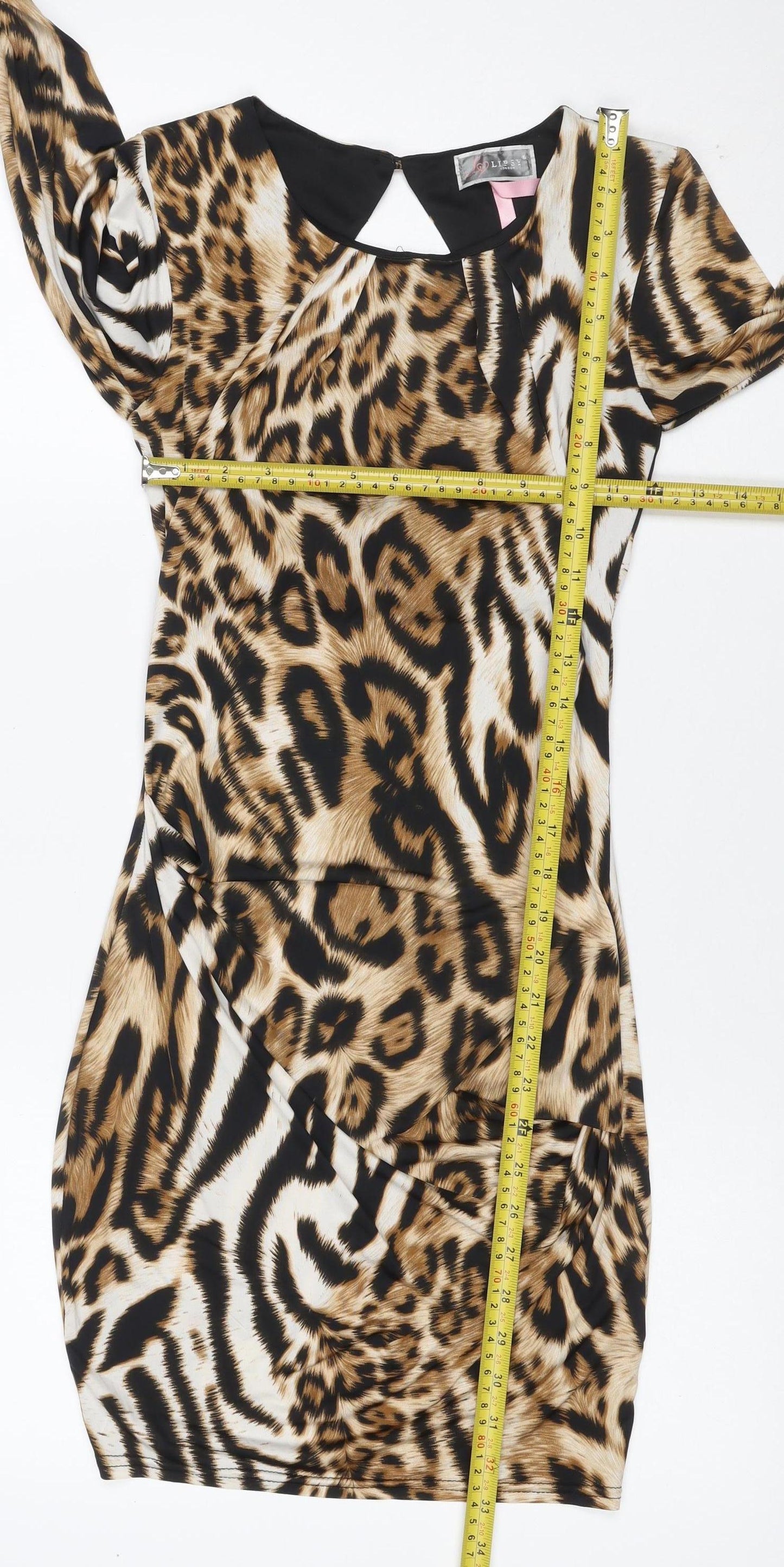 Lipsy London Women Brown Animal Print Bodycon Dress UK 8 Long Sleeve