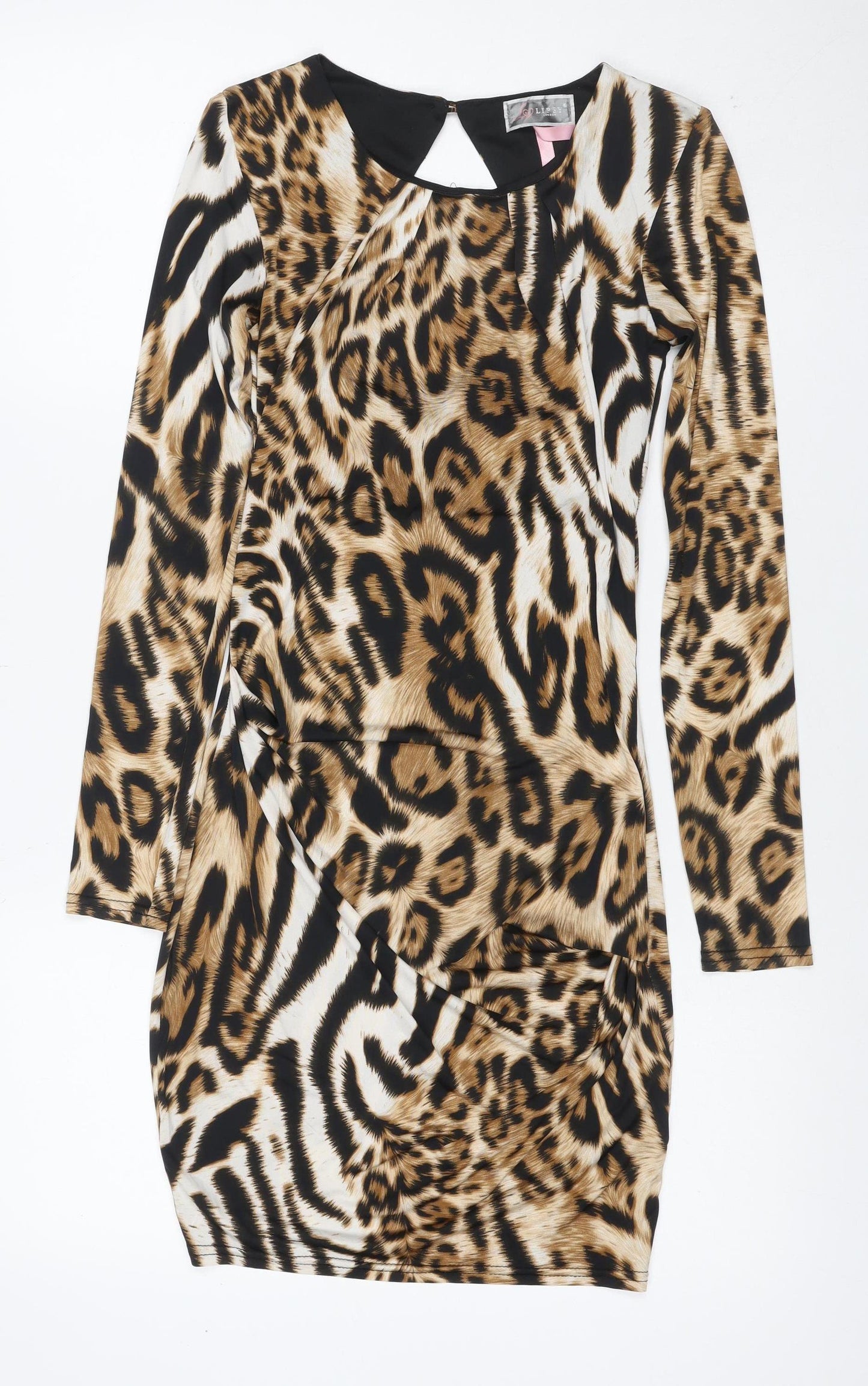 Lipsy London Women Brown Animal Print Bodycon Dress UK 8 Long Sleeve