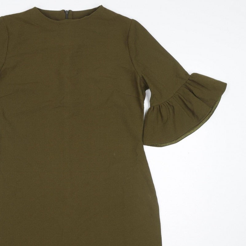 Boohoo Women Green UK 10 Bodycon Knee Dress Bell Sleeve Zip