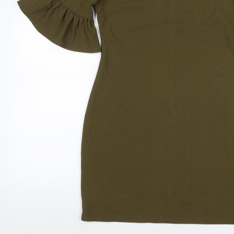 Boohoo Women Green UK 10 Bodycon Knee Dress Bell Sleeve Zip