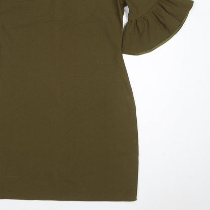 Boohoo Women Green UK 10 Bodycon Knee Dress Bell Sleeve Zip