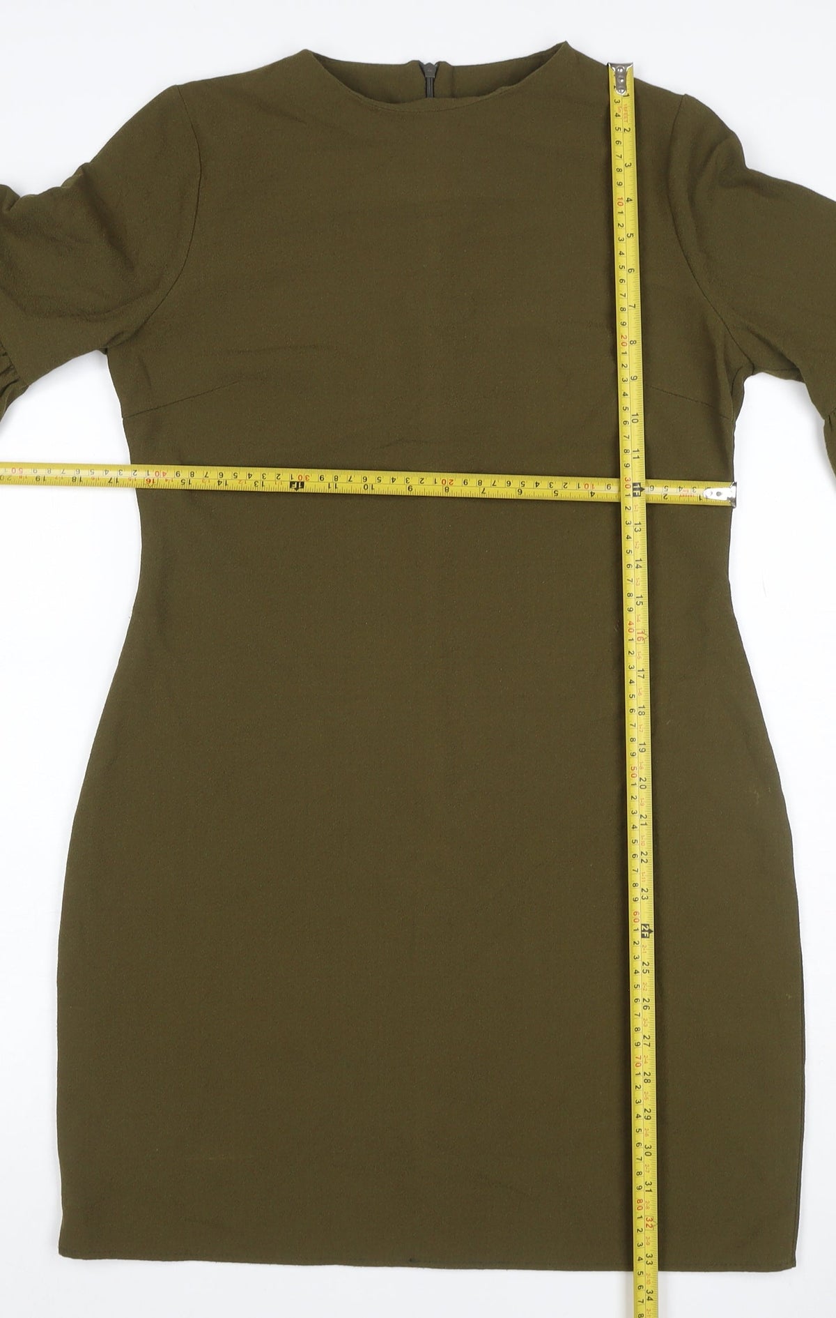Boohoo Women Green UK 10 Bodycon Knee Dress Bell Sleeve Zip