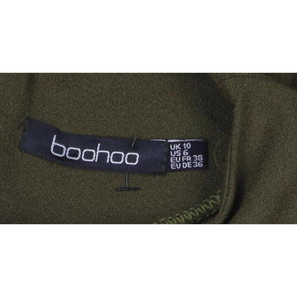 Boohoo Women Green UK 10 Bodycon Knee Dress Bell Sleeve Zip