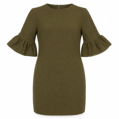 Boohoo Women Green UK 10 Bodycon Knee Dress Bell Sleeve Zip