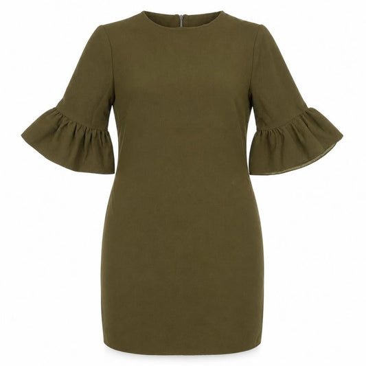 Boohoo Women Green UK 10 Bodycon Knee Dress Bell Sleeve Zip