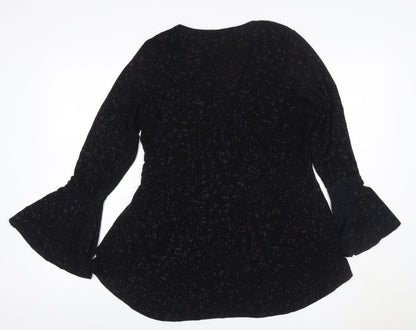 Quiz Women Black Glitter V-Neck Bell Sleeve Blouse UK 18 Party