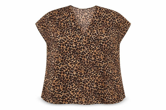 Bonmarche Women Brown Leopard Print V-Neck Short Sleeve Blouse Size 20