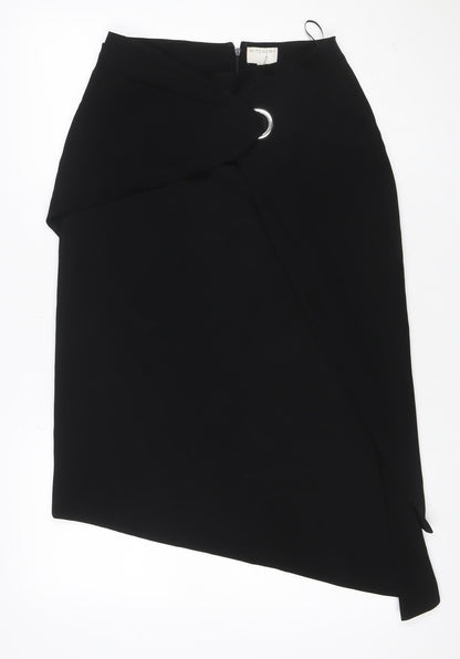 Witchery Women Black UK 8 Asymmetric Wrap Mini Skirt Silver D-Ring