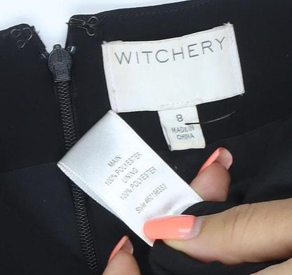 Witchery Women Black UK 8 Asymmetric Wrap Mini Skirt Silver D-Ring