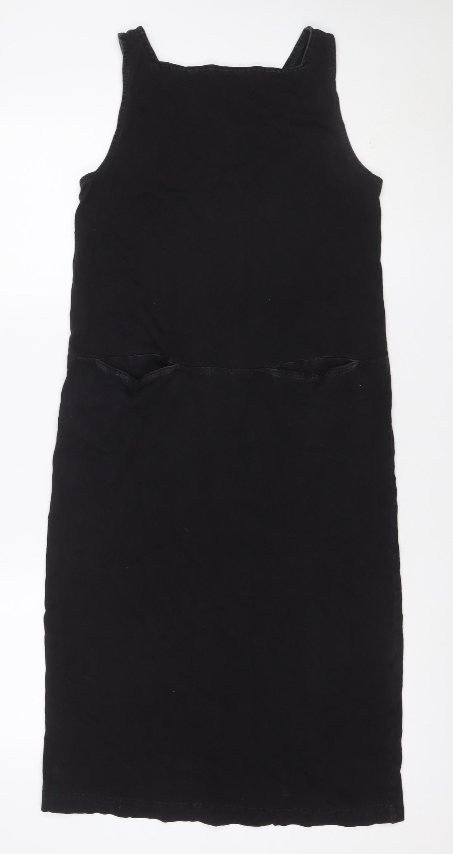 Toast Women Black XS Denim Pinafore Dungaree Knee Length Pocket Dress