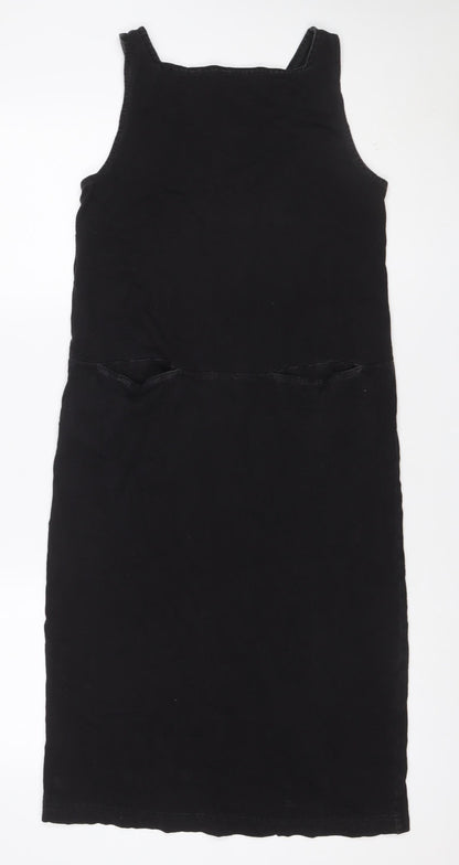 Toast Women Black XS Denim Pinafore Dungaree Knee Length Pocket Dress