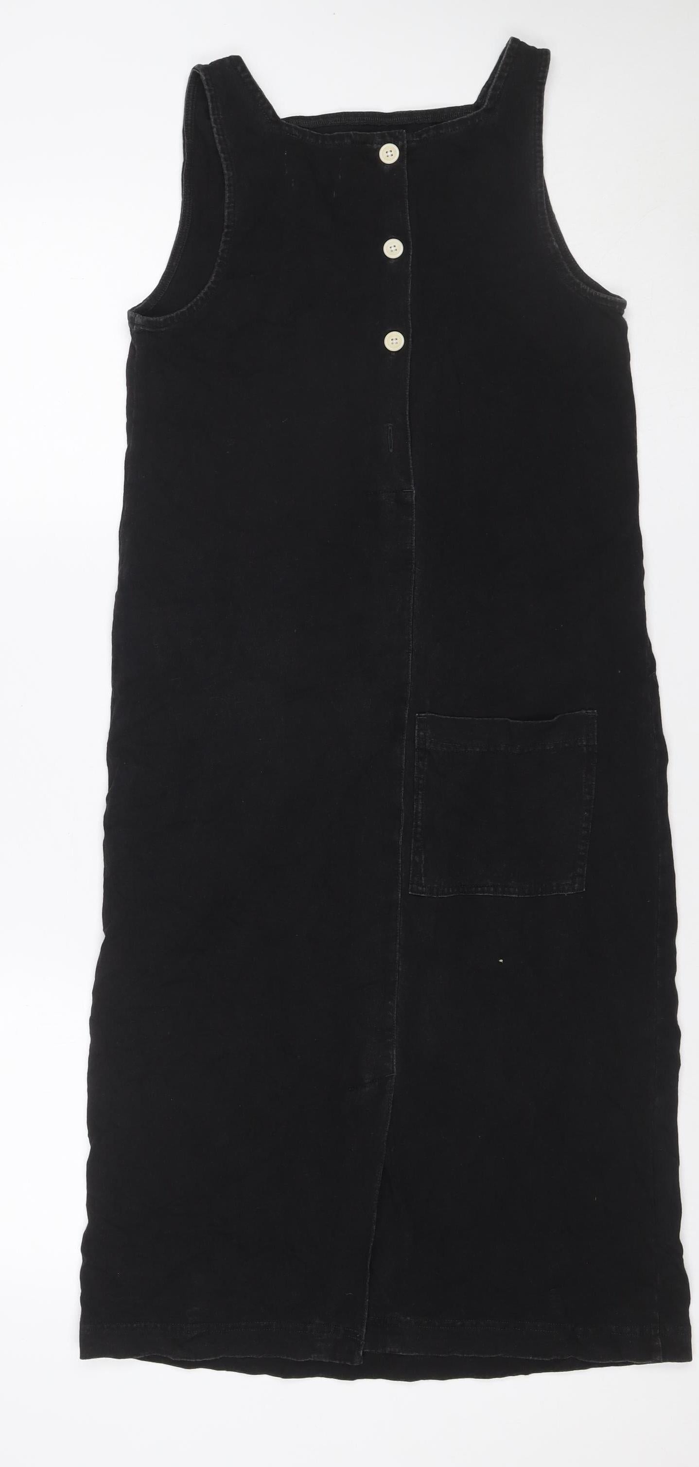 Toast Women Black XS Denim Pinafore Dungaree Knee Length Pocket Dress