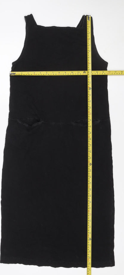 Toast Women Black XS Denim Pinafore Dungaree Knee Length Pocket Dress