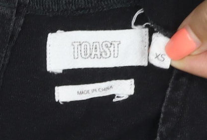 Toast Women Black XS Denim Pinafore Dungaree Knee Length Pocket Dress