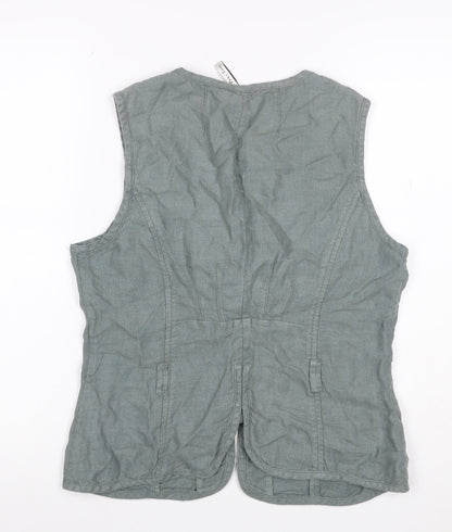 Part Two Women Grey Linen Button-Up Sleeveless Top Size 14 Pockets