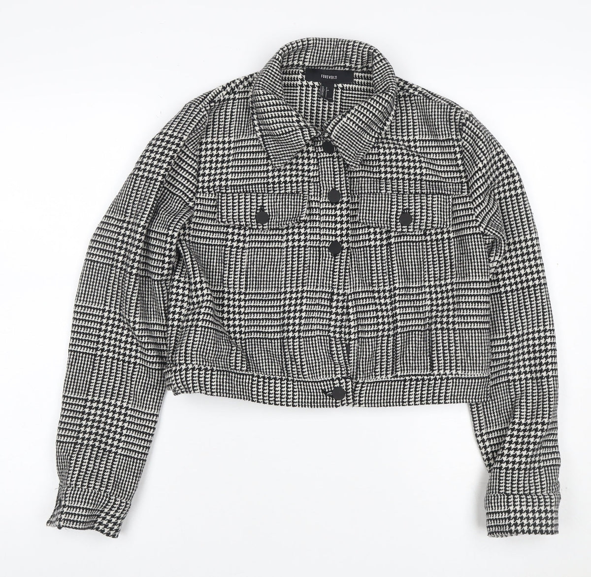 Forever 21 Women’s Black White Check Cropped Tweed Jacket Size S