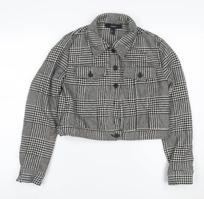 Forever 21 Women’s Black White Check Cropped Tweed Jacket Size S
