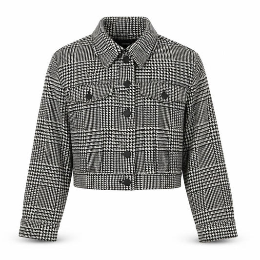 Forever 21 Women’s Black White Check Cropped Tweed Jacket Size S