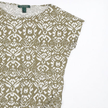 Lauren Ralph Lauren Women Green S Geometric Tie Front T-Shirt