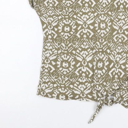 Lauren Ralph Lauren Women Green S Geometric Tie Front T-Shirt