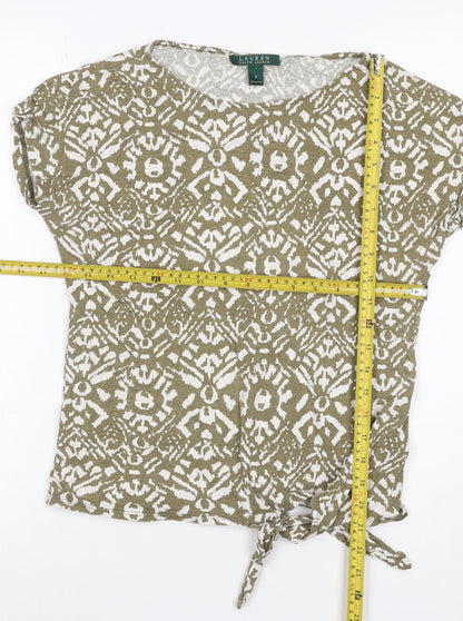 Lauren Ralph Lauren Women Green S Geometric Tie Front T-Shirt