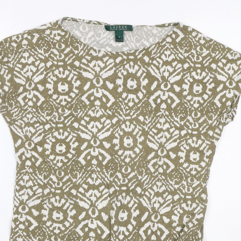 Lauren Ralph Lauren Women Green S Geometric Tie Front T-Shirt