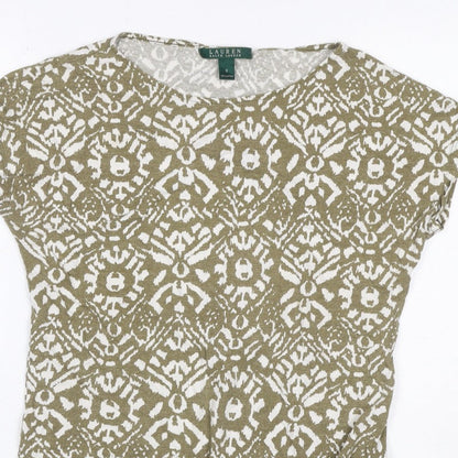 Lauren Ralph Lauren Women Green S Geometric Tie Front T-Shirt