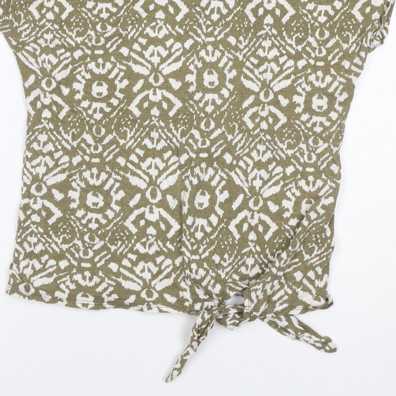 Lauren Ralph Lauren Women Green S Geometric Tie Front T-Shirt