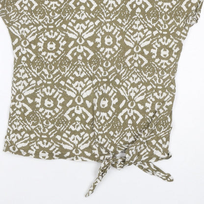 Lauren Ralph Lauren Women Green S Geometric Tie Front T-Shirt