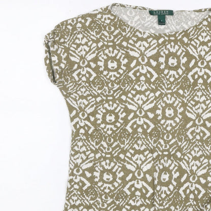 Lauren Ralph Lauren Women Green S Geometric Tie Front T-Shirt