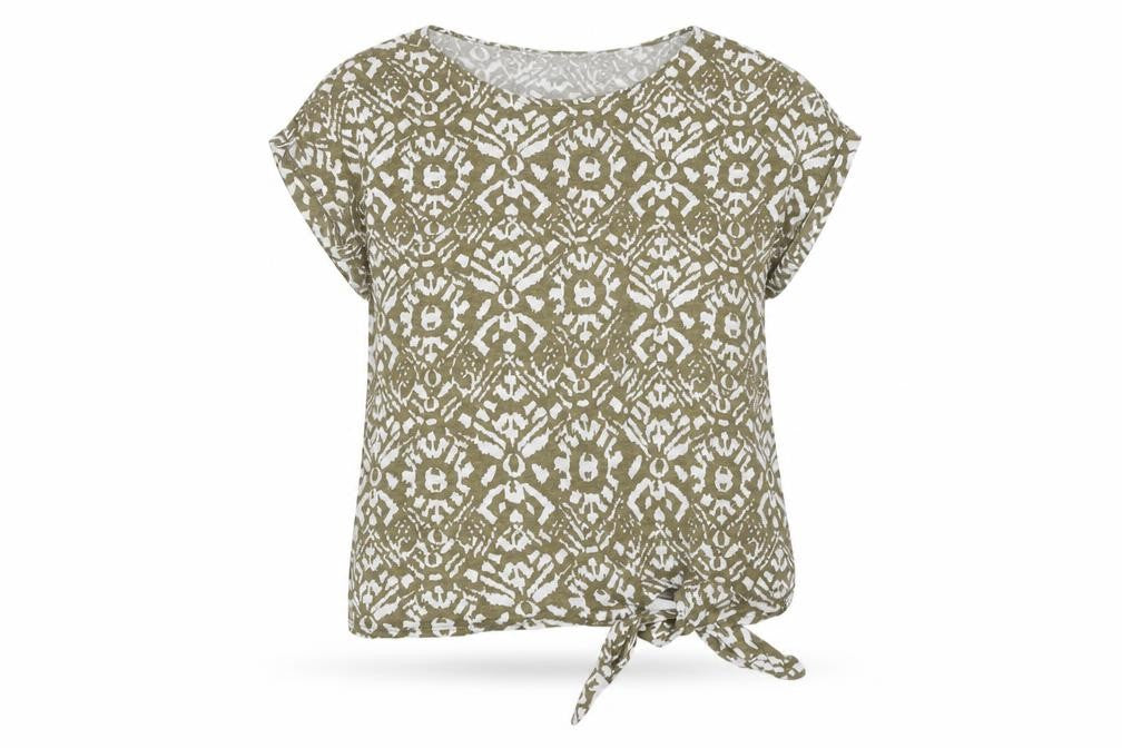 Lauren Ralph Lauren Women Green S Geometric Tie Front T-Shirt