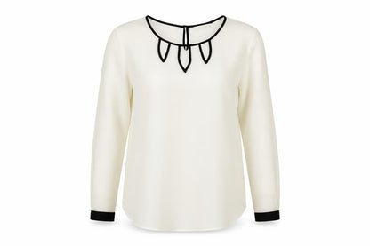 Marks & Spencer Women Ivory Size 14 Chiffon Blouse Black Trim