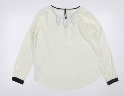 Marks & Spencer Women Ivory Size 14 Chiffon Blouse Black Trim