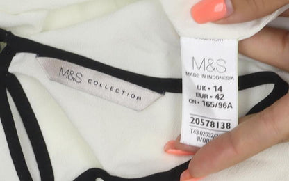 Marks & Spencer Women Ivory Size 14 Chiffon Blouse Black Trim