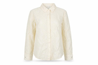Mango Women Ivory UK 10 Sheer Rhinestone Long Sleeve Button-Up Blouse