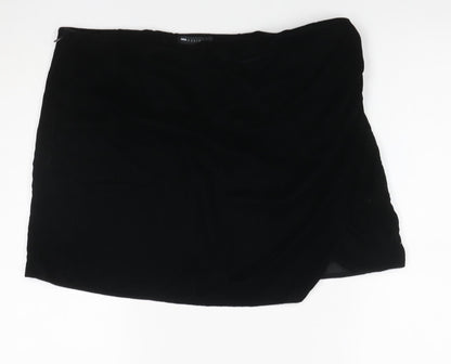 Additional front view of ASOS DESIGN Women Black UK 16 Velvet Asymmetric Pencil Mini Skirt