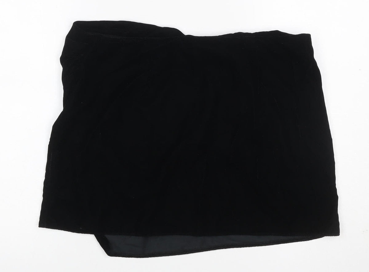 Back view of ASOS DESIGN Women Black UK 16 Velvet Asymmetric Pencil Mini Skirt