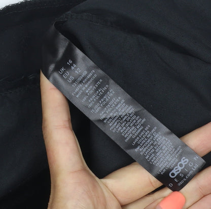 Brand and care label for ASOS DESIGN Women Black UK 16 Velvet Asymmetric Pencil Mini Skirt